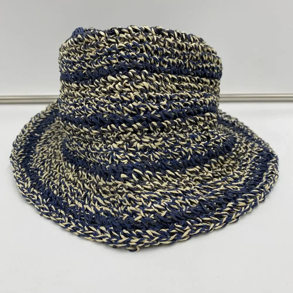 Steve Madden Blue & Tan 100% Paper Yarn Bucket Hat Size O/S